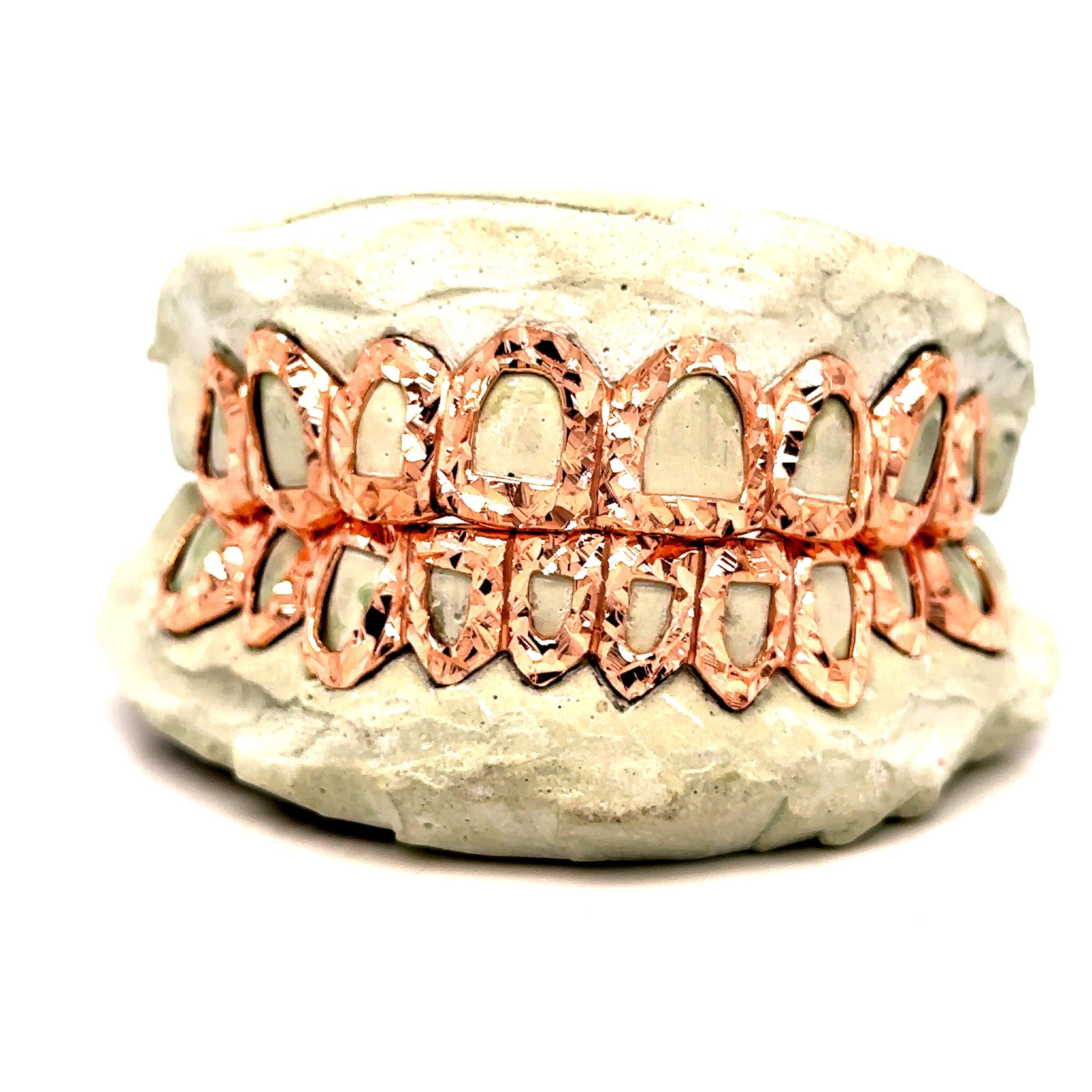 18pc Rose Gold Open Face Trillion Cut Grillz