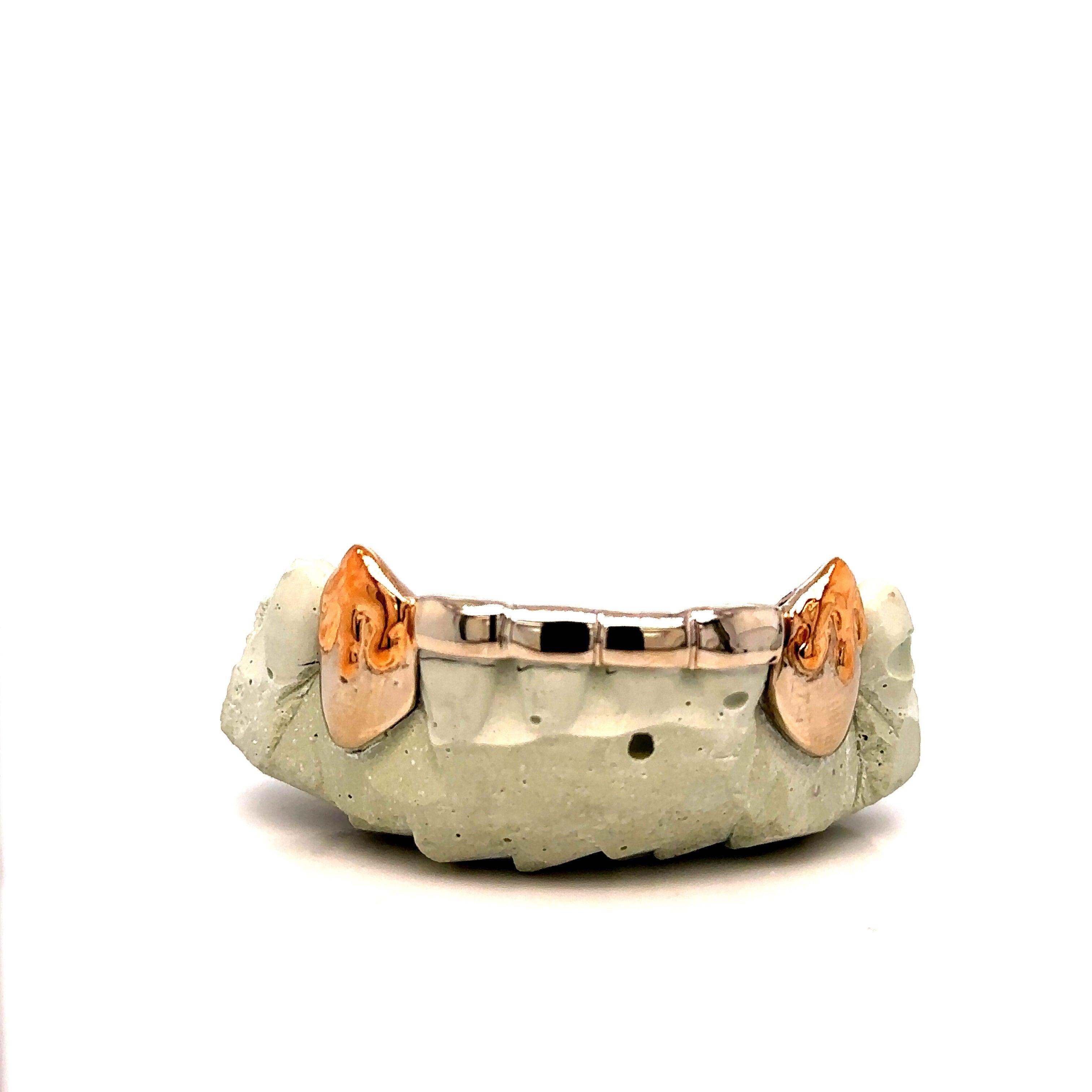 6pc White Gold Bar Rose Gold Drip Grillz