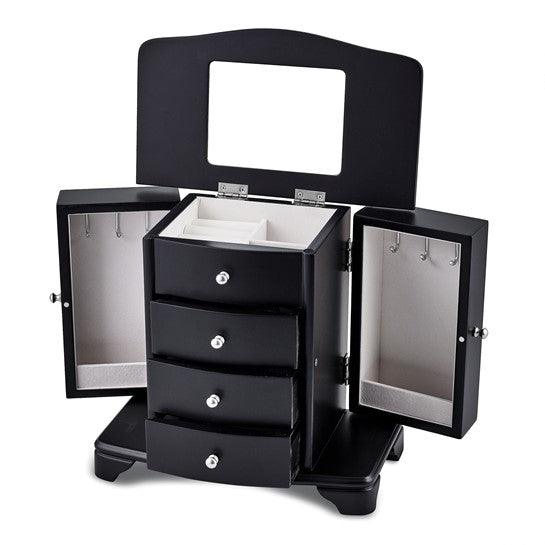 Wooden Java Finish Mirrored Lid Suede Lining Eight Drawer Jewelry Box