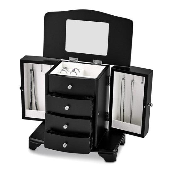 Wooden Java Finish Mirrored Lid Suede Lining Eight Drawer Jewelry Box