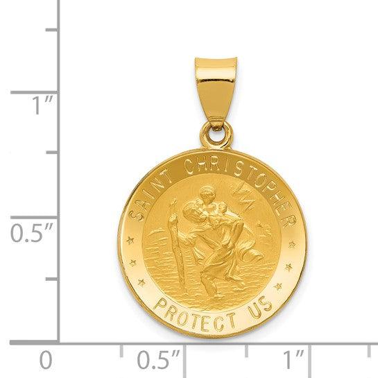 14k Polished and Satin St. Christopher Medal Pendant