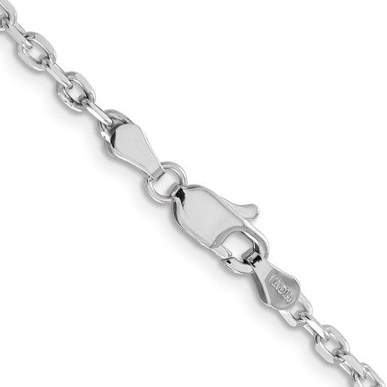 14k White Gold 3mm Diamond-Cut Round Open Link Cable Chain