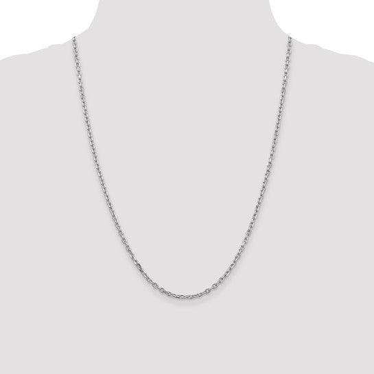 14k White Gold 3mm Diamond-Cut Round Open Link Cable Chain
