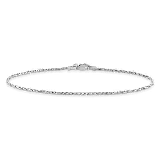 14K White Gold 1.5mm Round Diamond Cut Wheat Anklet