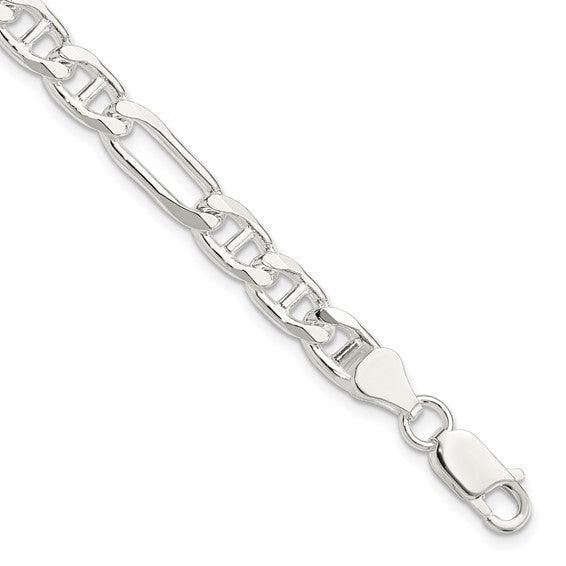 Sterling Silver 6.5mm Figaro Anchor Bracelet