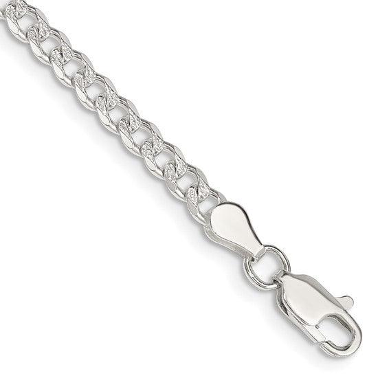 Sterling Silver 4mm Pave Curb Bracelet