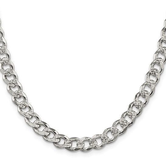 Sterling Silver 7.5mm Pave Curb Chain