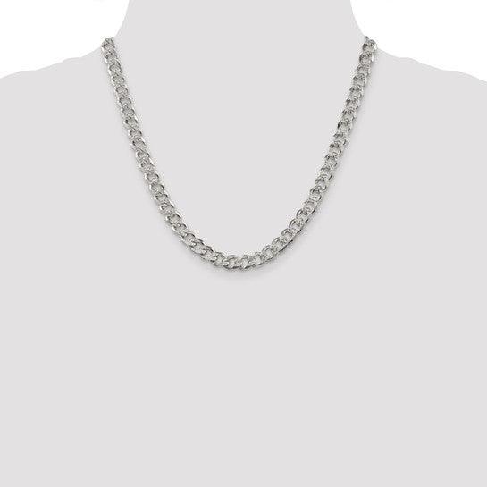 Sterling Silver 7.5mm Pave Curb Chain