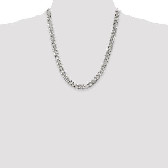 Sterling Silver 7.5mm Pave Curb Chain