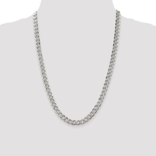 Sterling Silver 7.5mm Pave Curb Chain