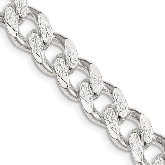 Sterling Silver 9.15mm Pave Curb Chain