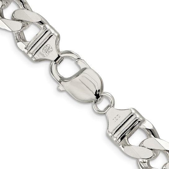 Sterling Silver 10.5mm Pave Curb Chain