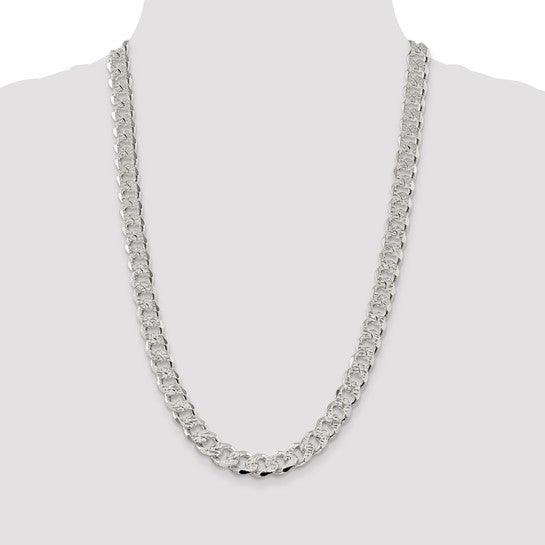 Sterling Silver 10.5mm Pave Curb Chain
