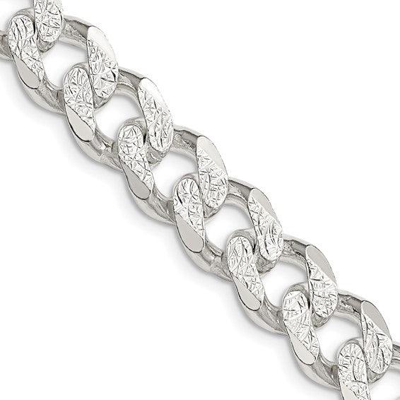 Sterling Silver 10.5mm Pave Curb Chain