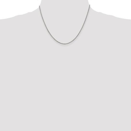 Sterling Silver Rhodium-plated 1.7mm Diamond-cut Rope Chain