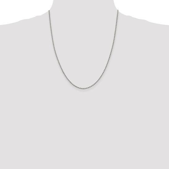 Sterling Silver Rhodium-plated 1.7mm Diamond-cut Rope Chain