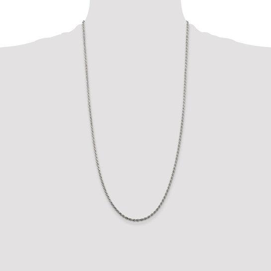 Sterling Silver Rhodium Plated 2.25mm Diamond-cut Rope Chain