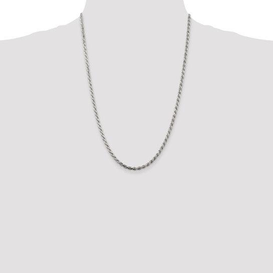 Sterling Silver Rhodium-plated 3mm Diamond-cut Rope Chain