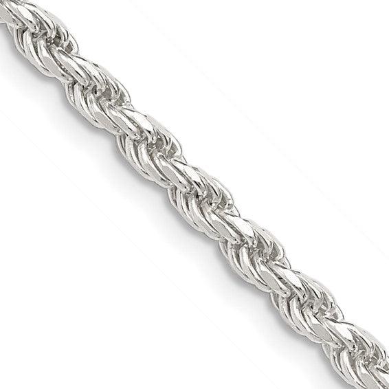 Sterling Silver Rhodium-plated 3mm Diamond-cut Rope Chain