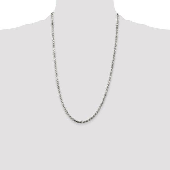 Sterling Silver Rhodium-plated 3mm Diamond-cut Rope Chain