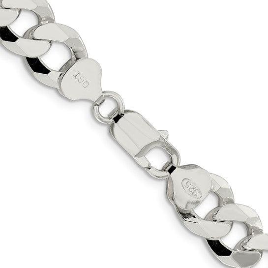 Sterling Silver 10.6mm Polished Flat Curb Chain