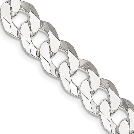 Sterling Silver 10.6mm Polished Flat Curb Chain