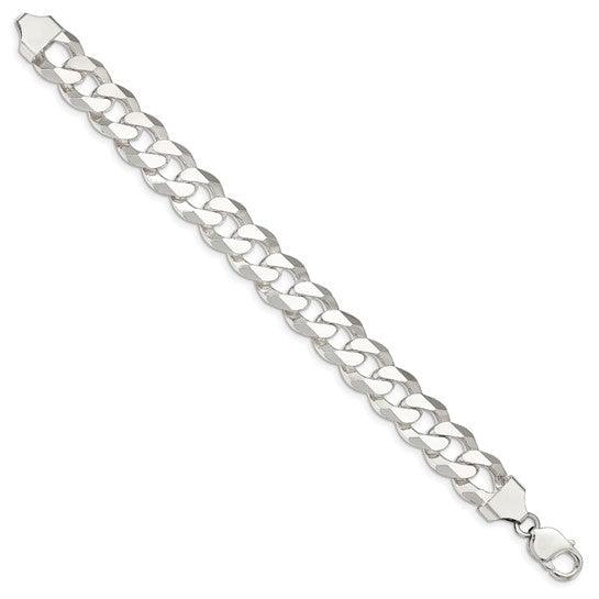 Sterling Silver 14mm Beveled Curb Bracelet