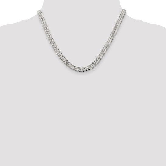 Sterling Silver 6.25mm Double 6 Side Diamond Cut Flat Link Chain