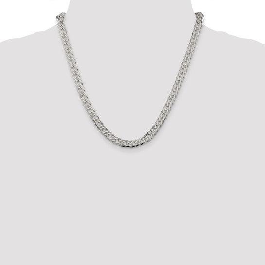 Sterling Silver 6.25mm Double 6 Side Diamond Cut Flat Link Chain
