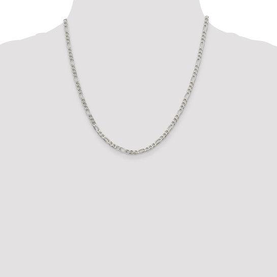 Sterling Silver 4mm Pave Flat Figaro Chain