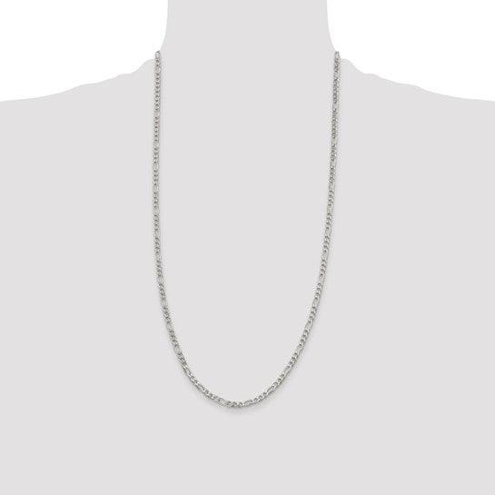 Sterling Silver 4mm Pave Flat Figaro Chain