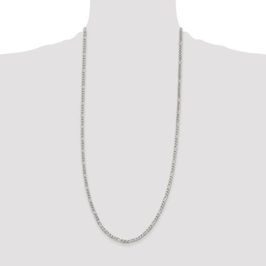 Sterling Silver 4mm Pave Flat Figaro Chain