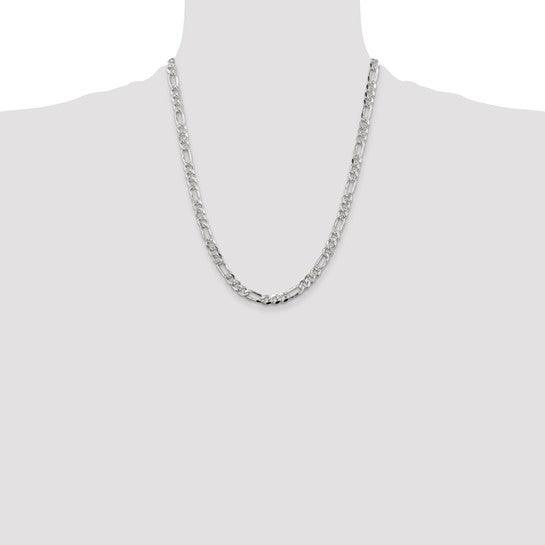 Sterling Silver 5.5mm Pave Flat Figaro Chain