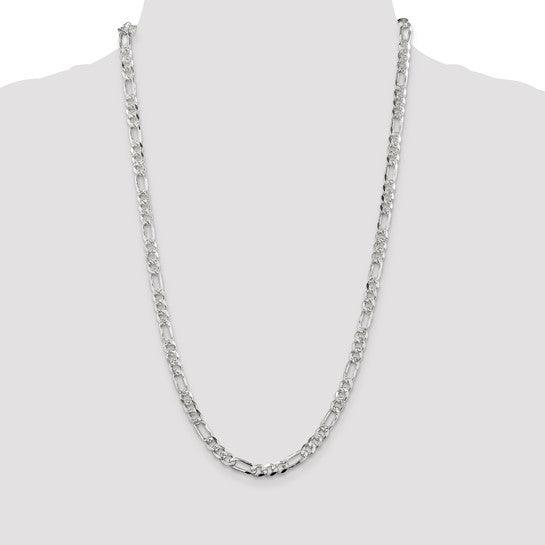 Sterling Silver 5.5mm Pave Flat Figaro Chain