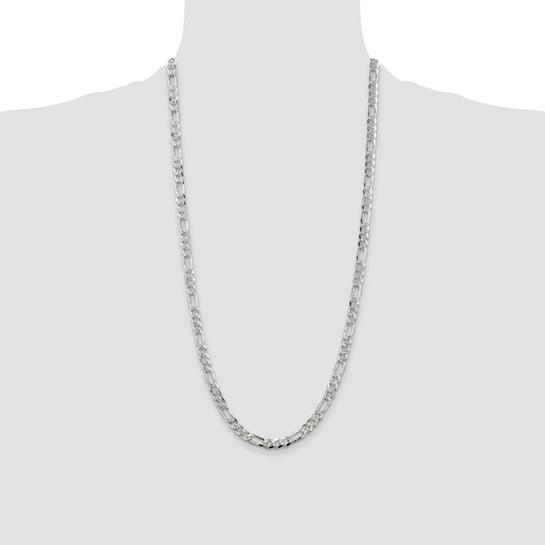 Sterling Silver 5.5mm Pave Flat Figaro Chain