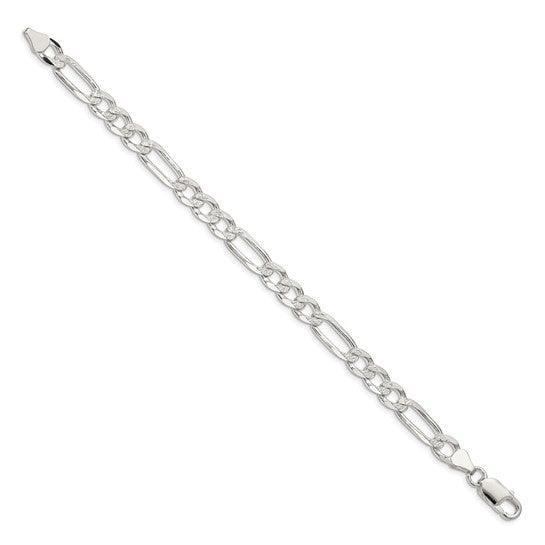 Sterling Silver 8mm Pave Flat Figaro Bracelet