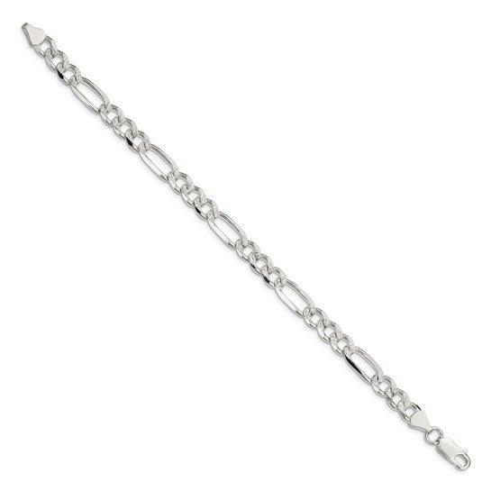 Sterling Silver 7.25mm Pave Figaro Bracelet