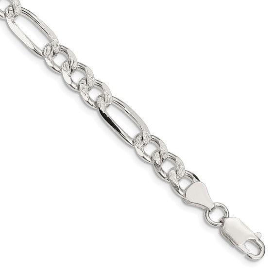 Sterling Silver 7.25mm Pave Figaro Bracelet