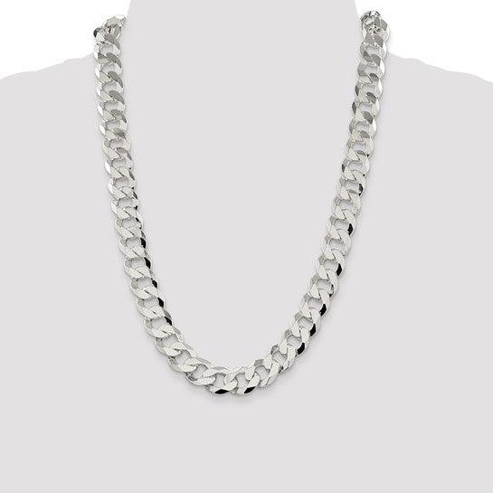 Sterling Silver 14mm Close Link Flat Curb Chain