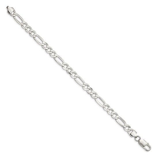 Sterling Silver 7.5mm Flat Figaro Bracelet