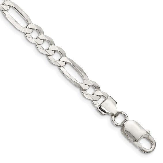 Sterling Silver 7.5mm Flat Figaro Bracelet