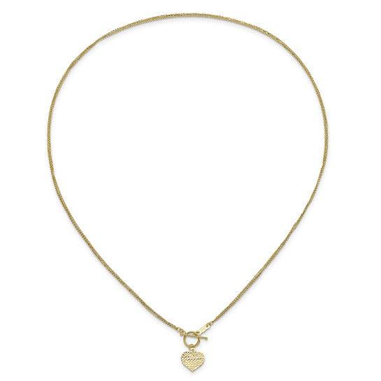 14k Polished 3-Strand Diamond Cut Heart Toggle Necklace