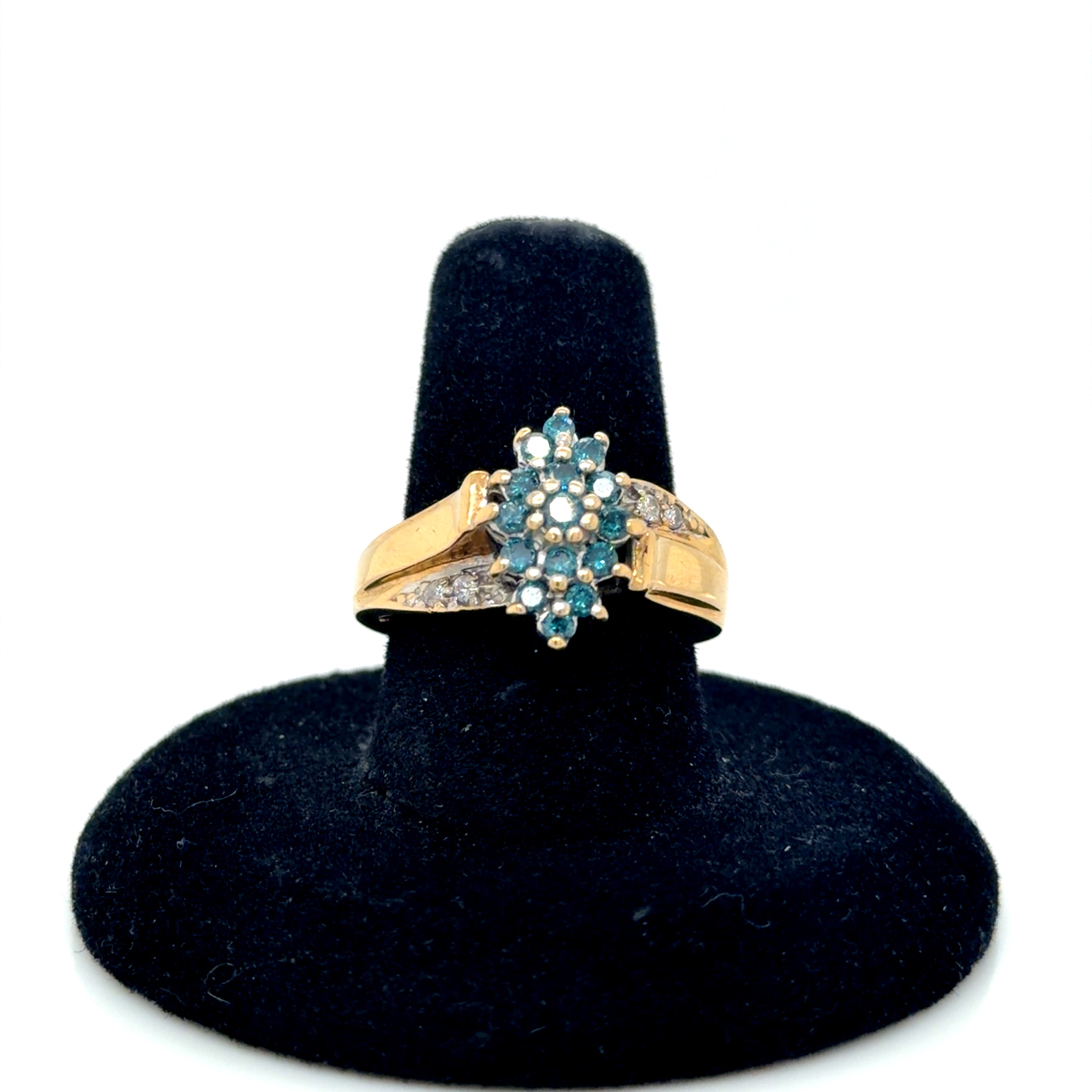 14k Gold Blue & White Diamond Cluster Ring 3.8g