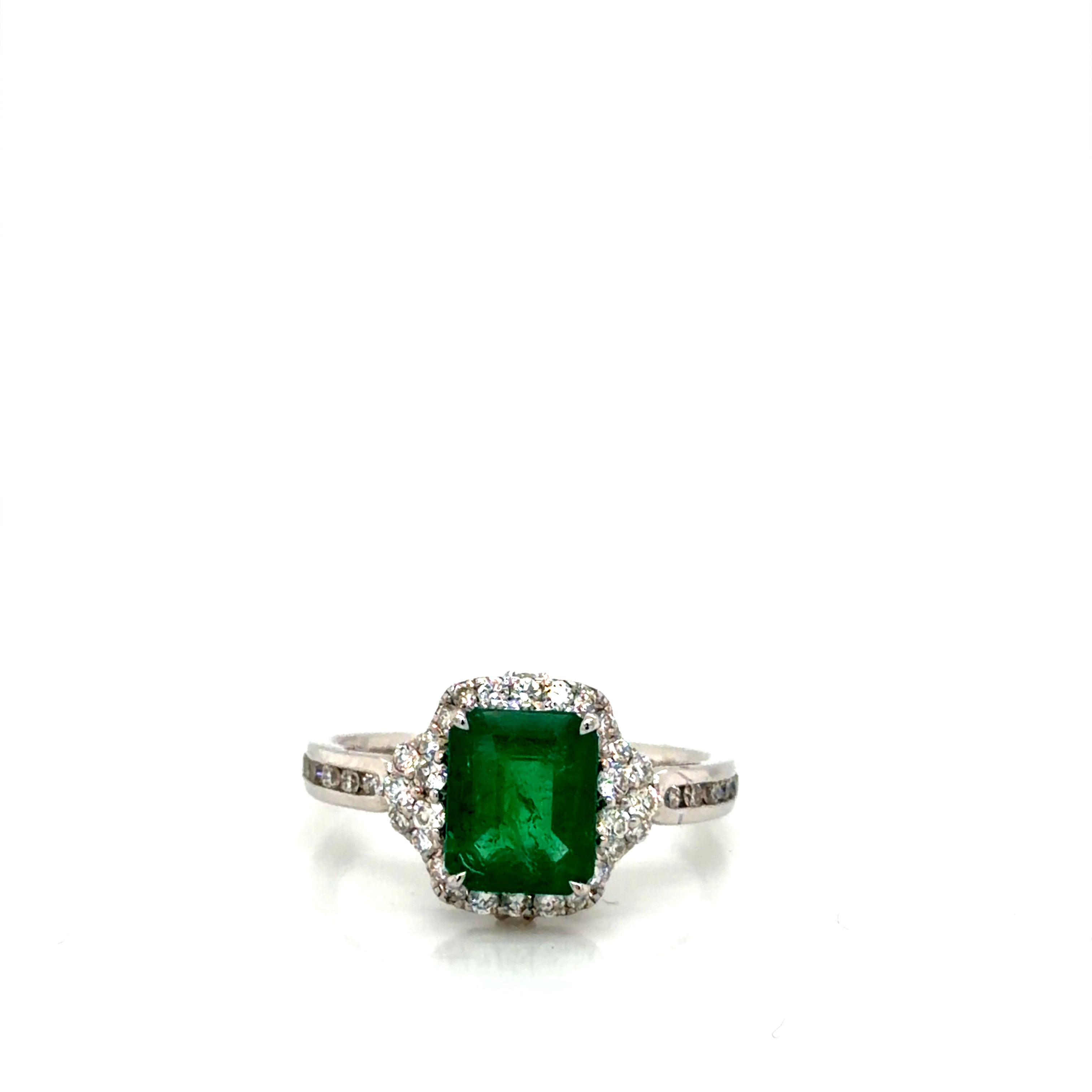 14k White Gold Emerald Diamond Ring 3.1g