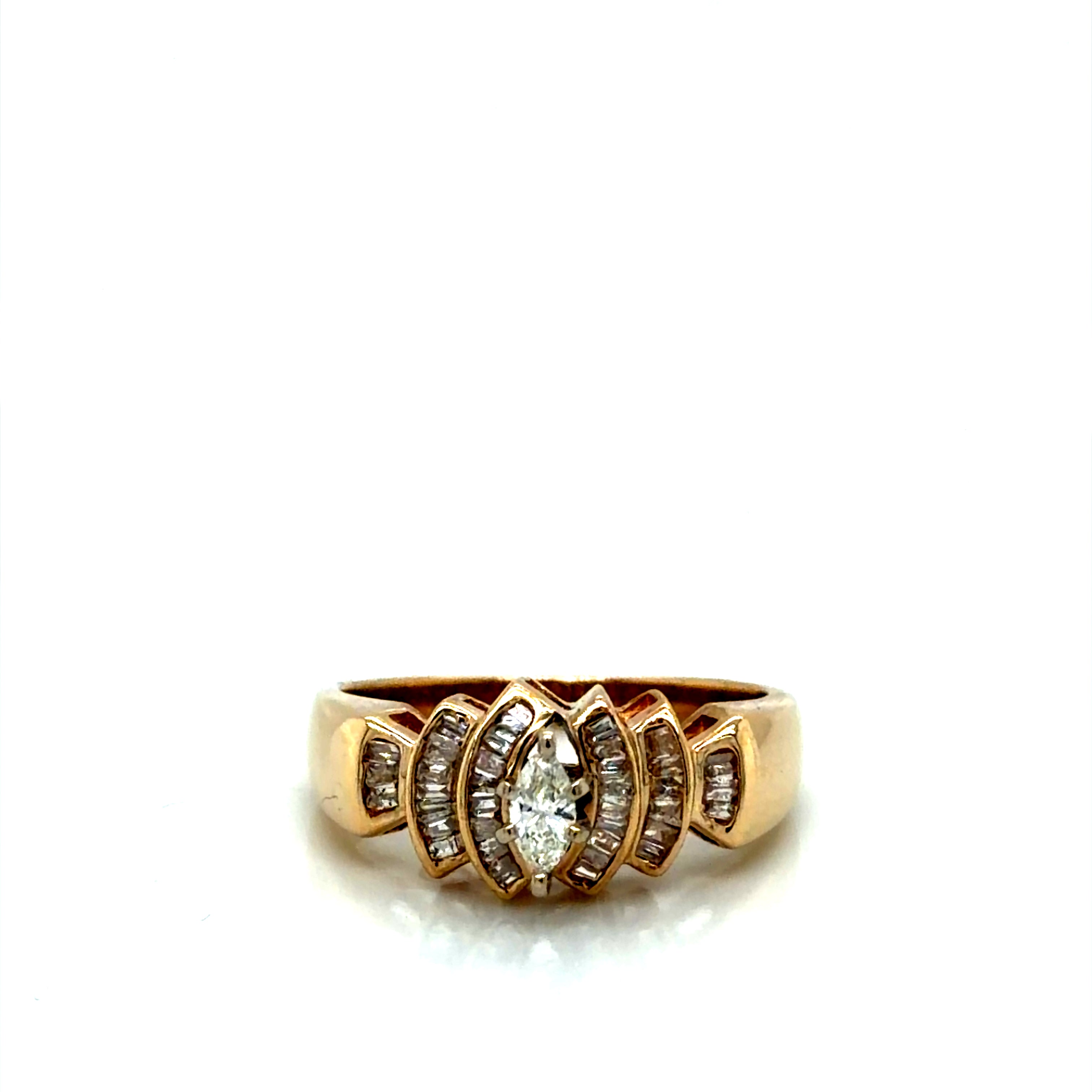 10k Yellow Gold Diamond Ring with Marquise and Baguette Accents 4.3g