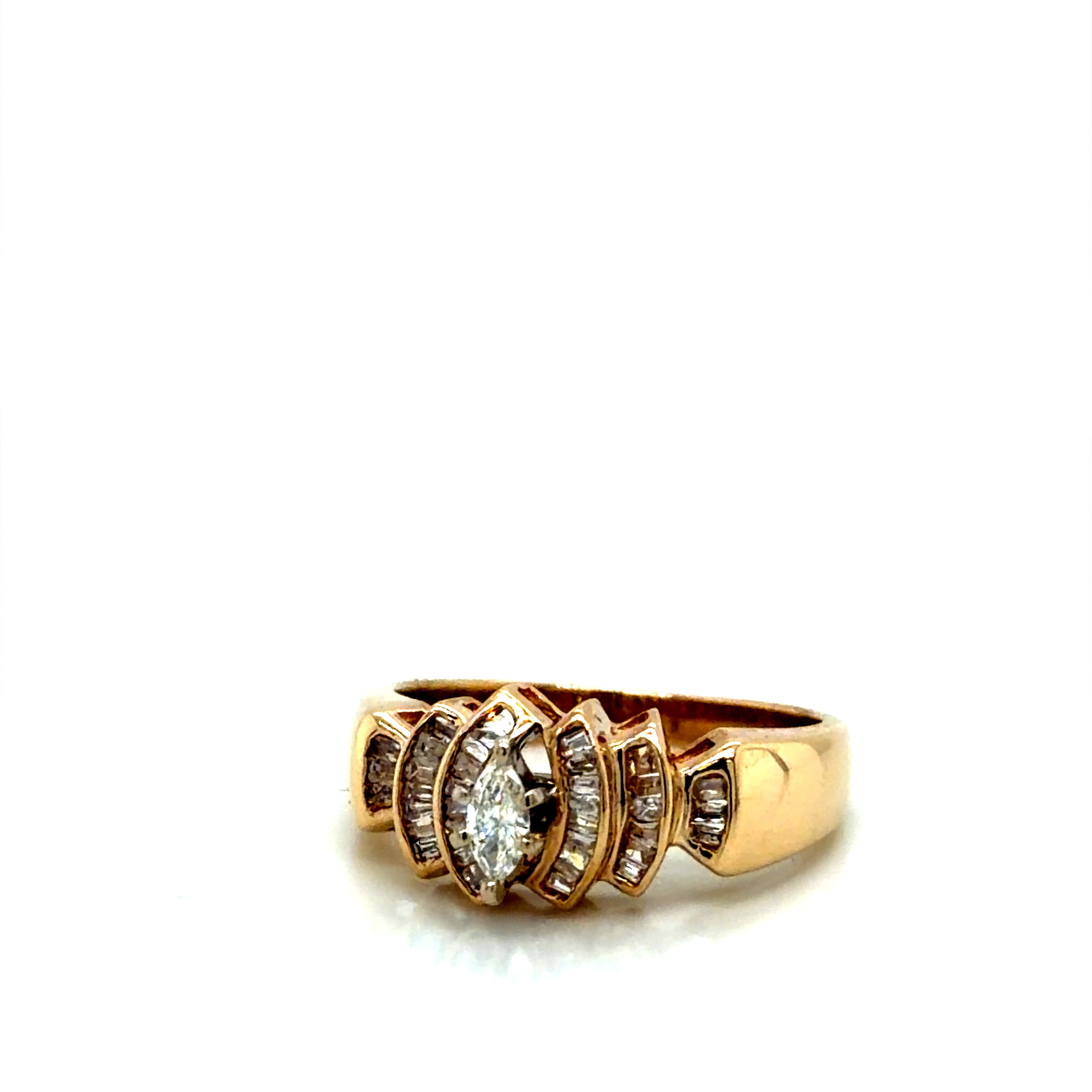 10k Yellow Gold Diamond Ring with Marquise and Baguette Accents 4.3g