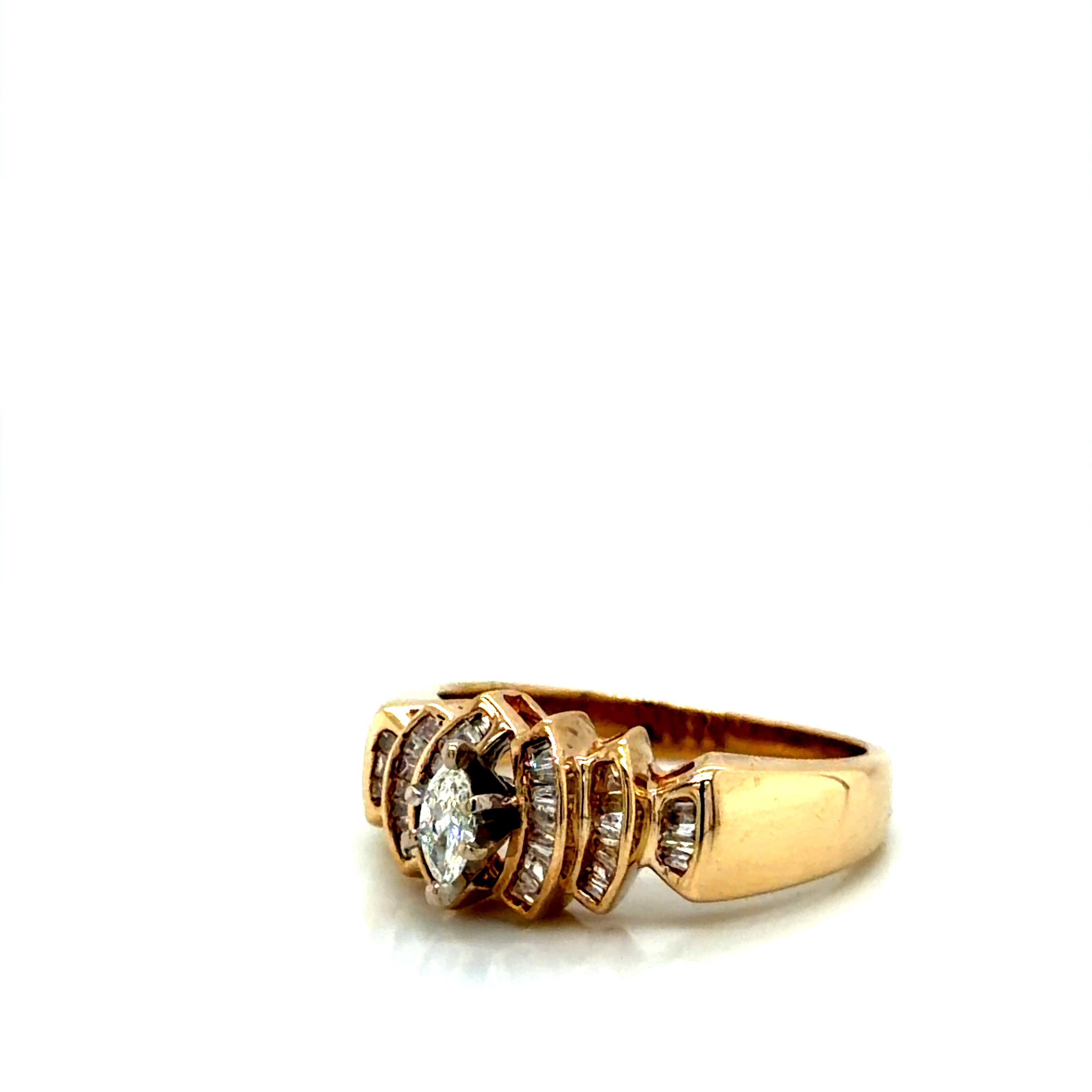 10k Yellow Gold Diamond Ring with Marquise and Baguette Accents 4.3g