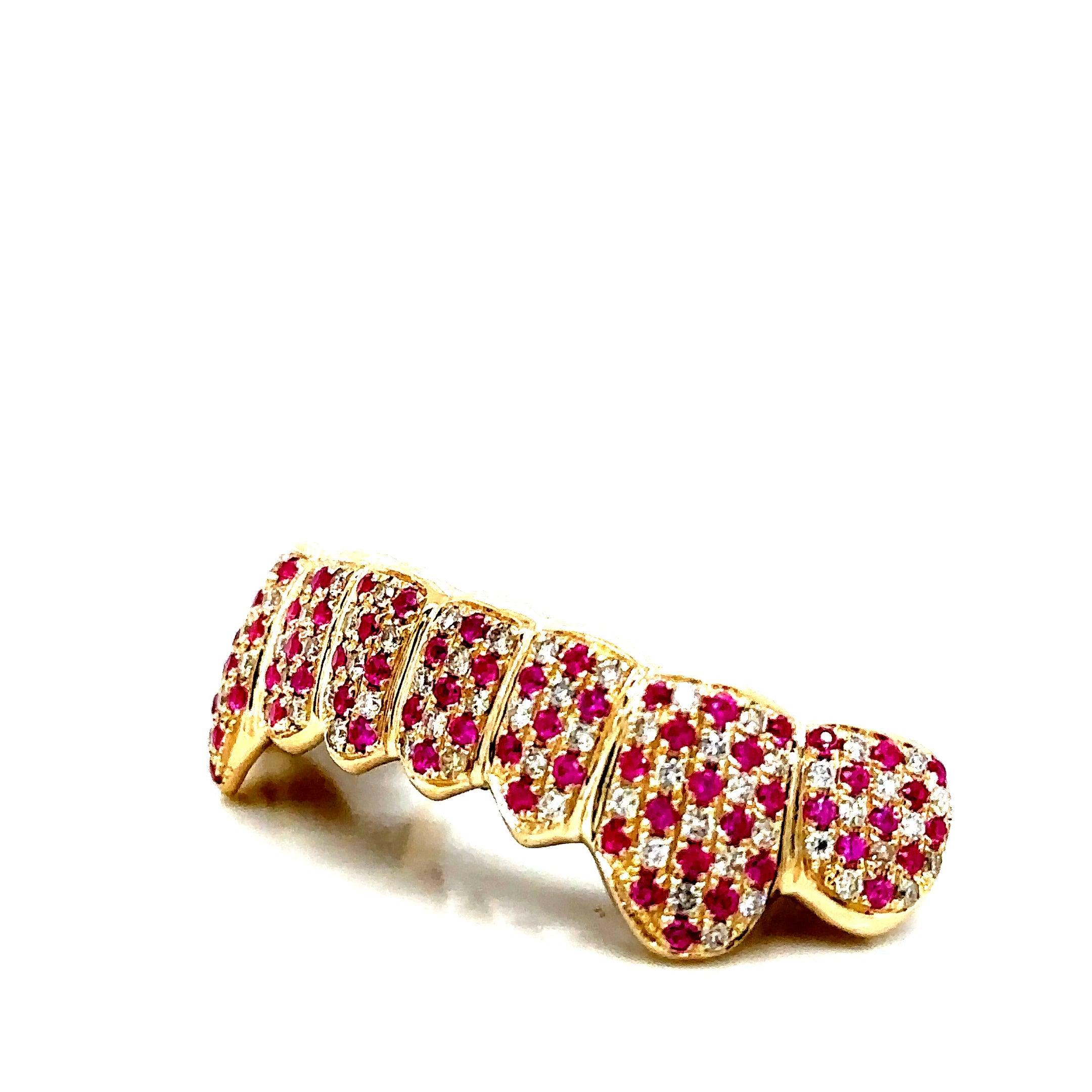 8pc Gold Ruby Diamond Checkerboard Grillz