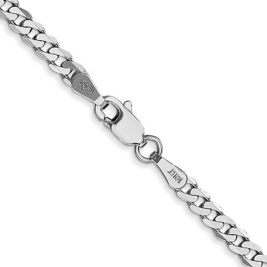 14k White Gold 2.9mm Flat Curb Chain