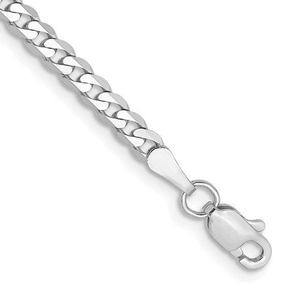14k White Gold 2.9mm Flat Curb Bracelet